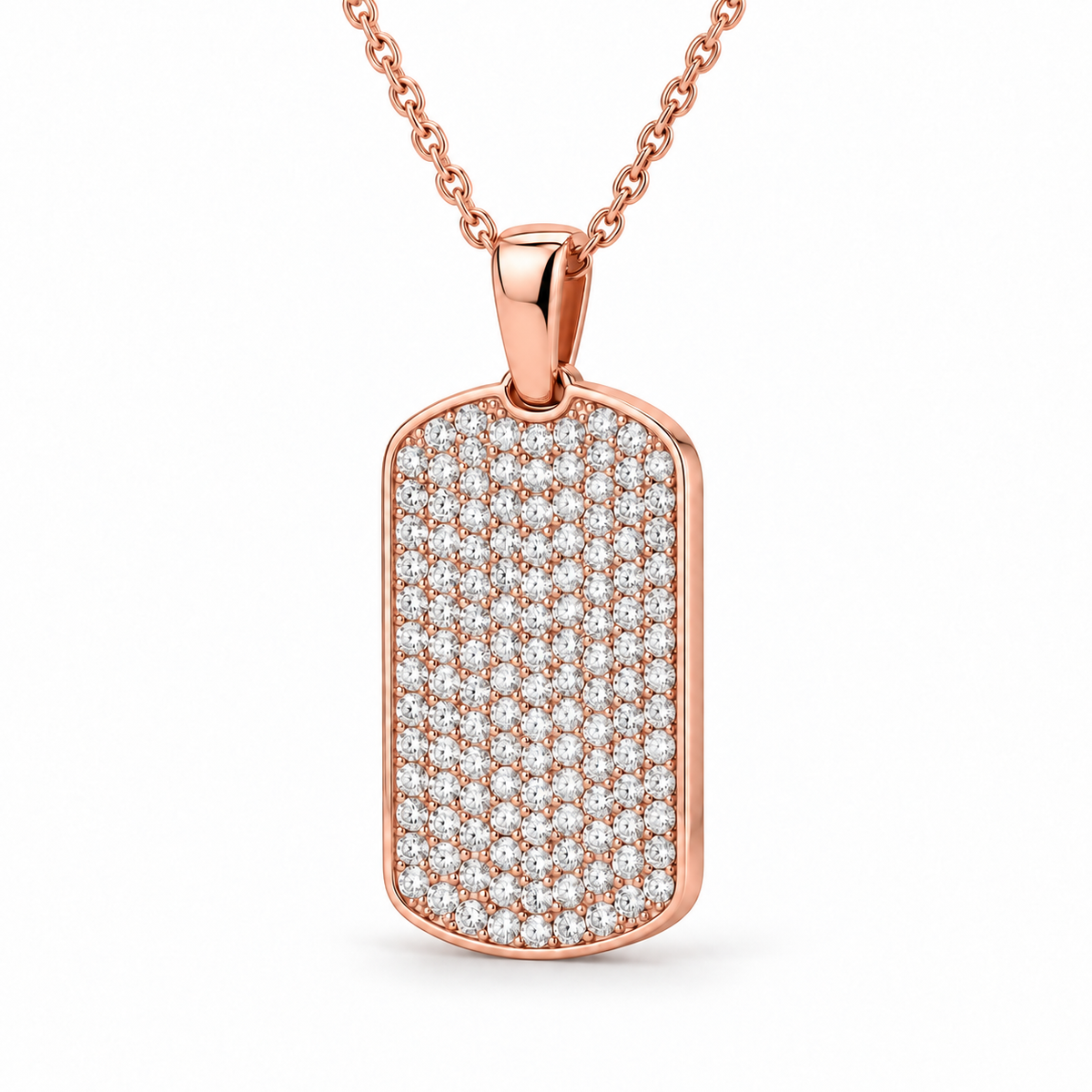 Men’s Pavé Lab Diamond Dog Tag Pendant — 1.50 CTW in 14K Rose Gold — original product render