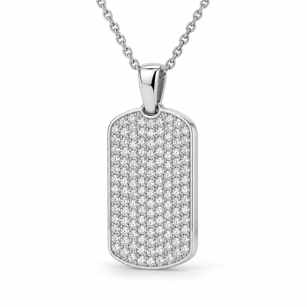 Men’s Pavé Lab Diamond Dog Tag Pendant — 1.50 CTW in 14K white gold — illustrative design rendering
