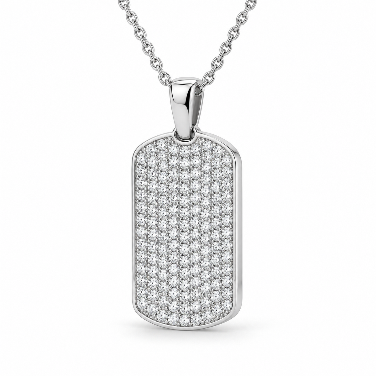 Men’s Pavé Lab Diamond Dog Tag Pendant — 1.50 CTW in 14K white gold — illustrative design rendering