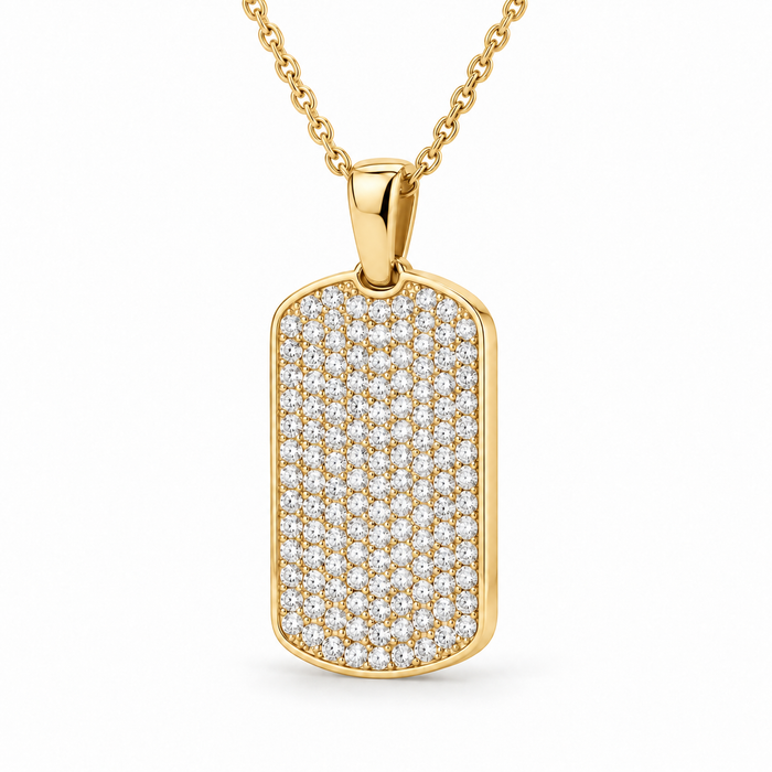 Men’s Pavé Lab Diamond Dog Tag Pendant — 1.50 CTW in 14K Yellow Gold — original product render