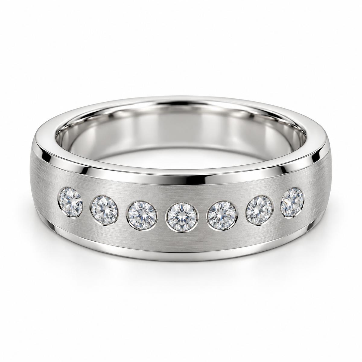Men’s Satin Seven-Stone Lab Diamond Band — 0.50 CTW in 14K White Gold — illustrative design rendering