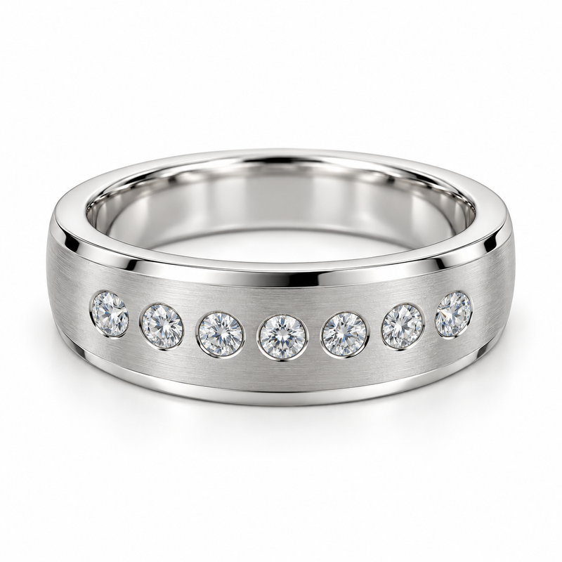 Men’s Satin Seven-Stone Lab Diamond Band — 0.50 CTW in 14K White Gold — illustrative design rendering