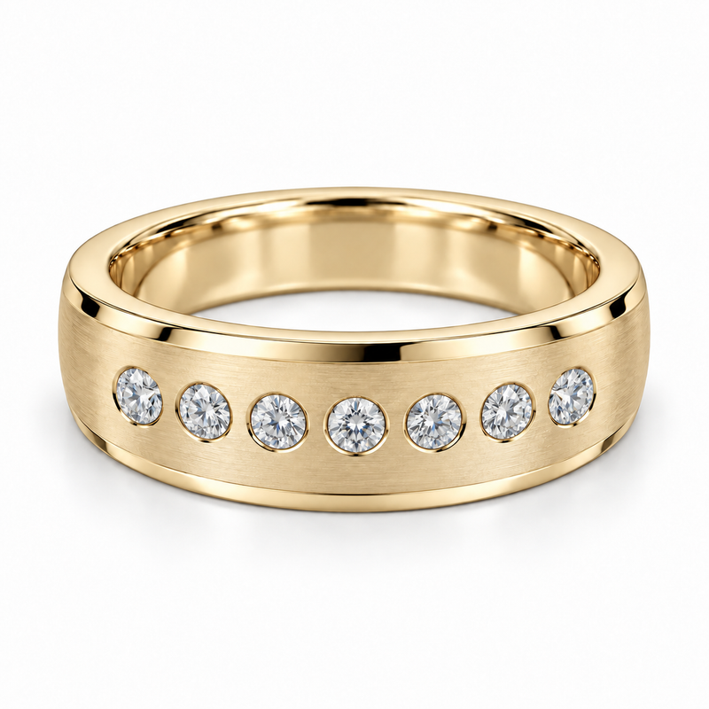 Men’s Satin Seven-Stone Lab Diamond Band — 0.50 CTW in 14K Yellow Gold — illustrative design rendering