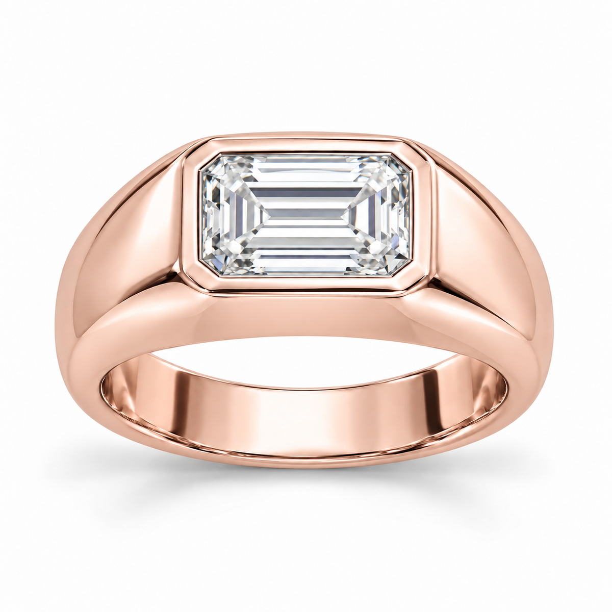 Men’s East-West Emerald Bezel Lab Diamond Signet — 2 CT in 14K Rose Gold — illustrative design rendering