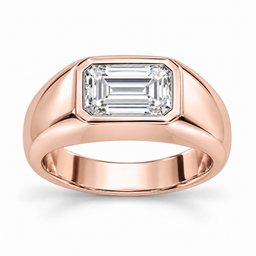 Men’s East-West Emerald Bezel Lab Diamond Signet — 2 CT in 14K Rose Gold — illustrative design rendering