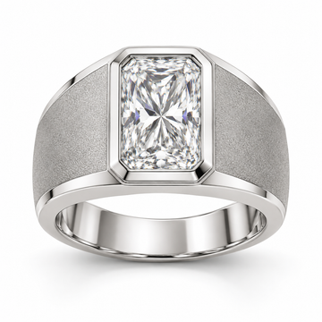 Men’s Radiant Sandblast Bezel Lab Diamond Ring — 3 CT in 14K White Gold — illustrative design rendering