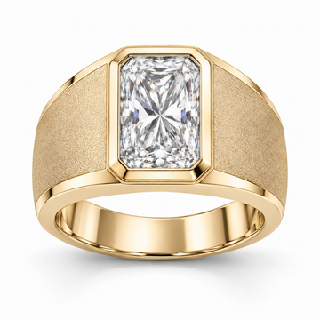 Men’s Radiant Sandblast Bezel Lab Diamond Ring — 3 CT in 14K Yellow Gold — illustrative design rendering