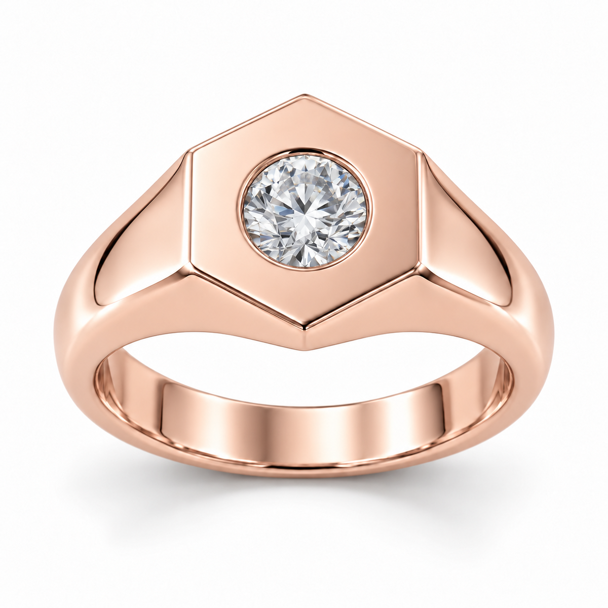Men’s Hexagon Round Bezel Lab Diamond Signet — 0.50 CT in 14K Rose Gold — illustrative design rendering