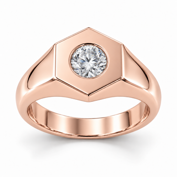Men’s Hexagon Round Bezel Lab Diamond Signet — 0.50 CT in 14K Rose Gold — illustrative design rendering