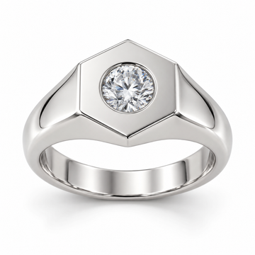 Men’s Hexagon Round Bezel Lab Diamond Signet — 0.50 CT in 14K White Gold — illustrative design rendering