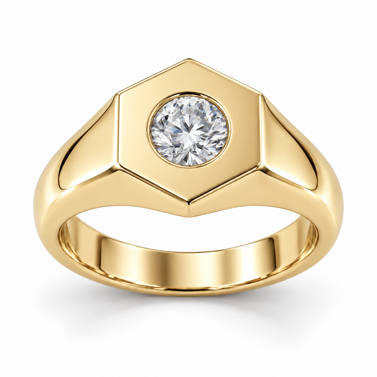 Men’s Hexagon Round Bezel Lab Diamond Signet — 0.50 CT in 14K Yellow Gold — illustrative design rendering
