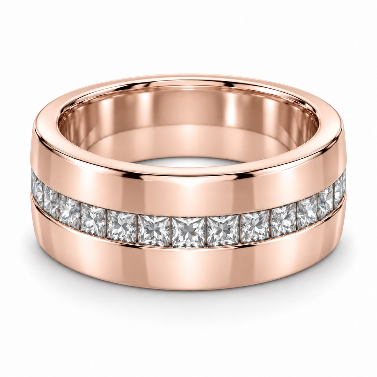 Men’s Princess Channel Cigar Lab Diamond Band — 1.50 CTW in 14K Rose Gold — illustrative design rendering