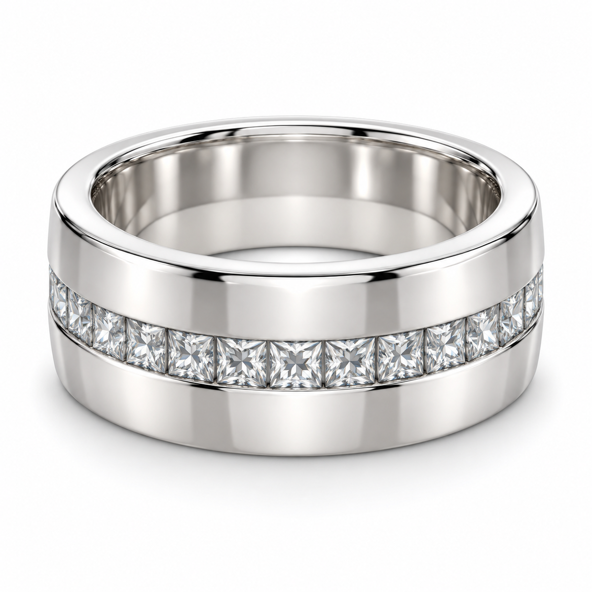 Men’s Princess Channel Cigar Lab Diamond Band — 1.50 CTW in 14K White Gold — illustrative design rendering