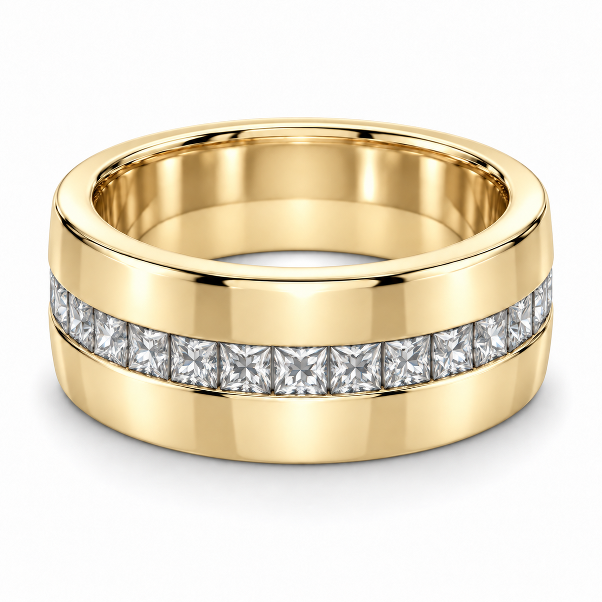 Men’s Princess Channel Cigar Lab Diamond Band — 1.50 CTW in 14K Yellow Gold — illustrative design rendering