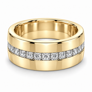 Men’s Princess Channel Cigar Lab Diamond Band — 1.50 CTW in 14K Yellow Gold — illustrative design rendering