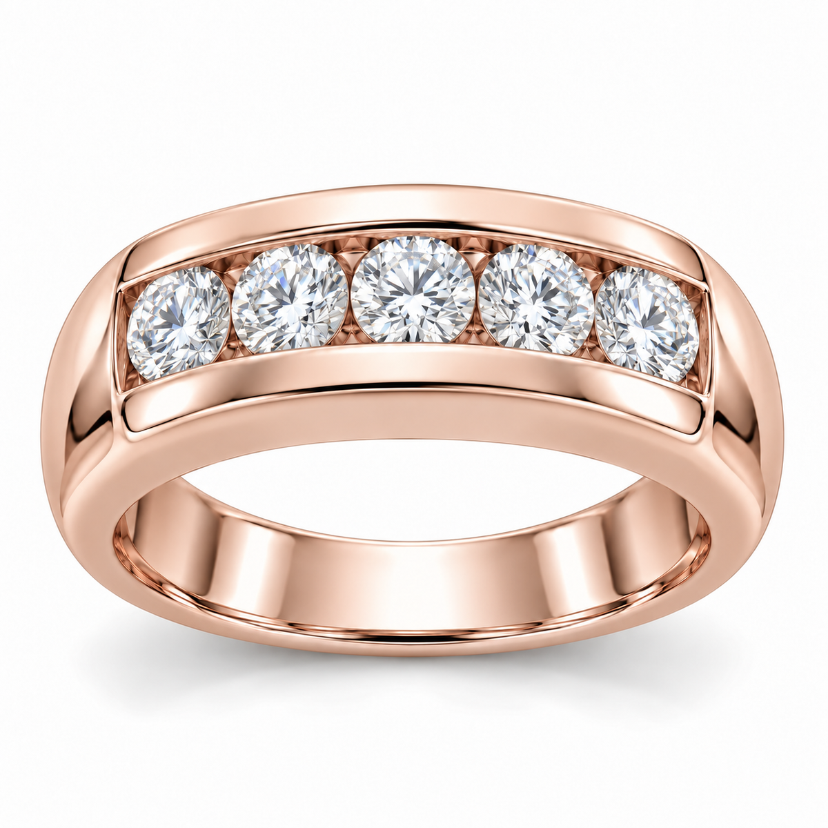 Men’s Crest Five-Stone Lab Diamond Band — 2 CTW in 14K Rose Gold — illustrative design rendering