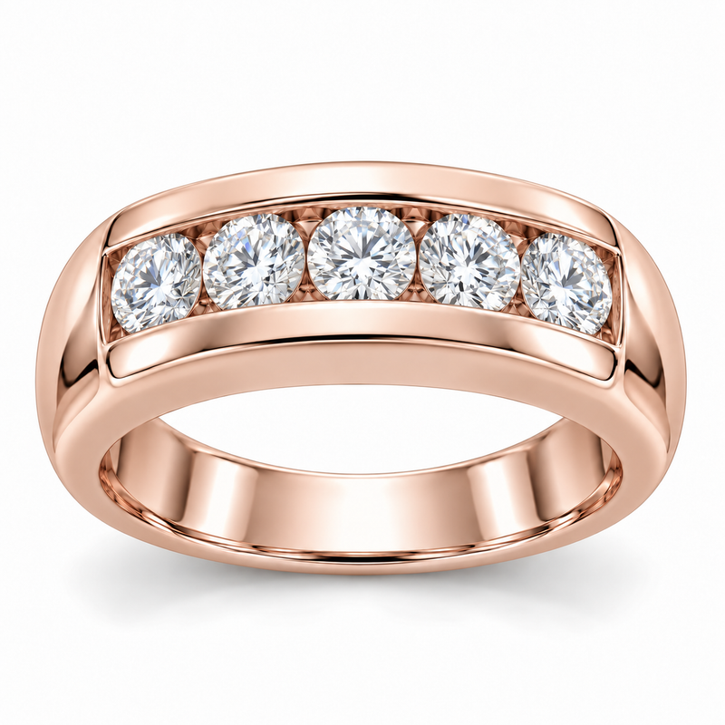 Men’s Crest Five-Stone Lab Diamond Band — 2 CTW in 14K Rose Gold — illustrative design rendering