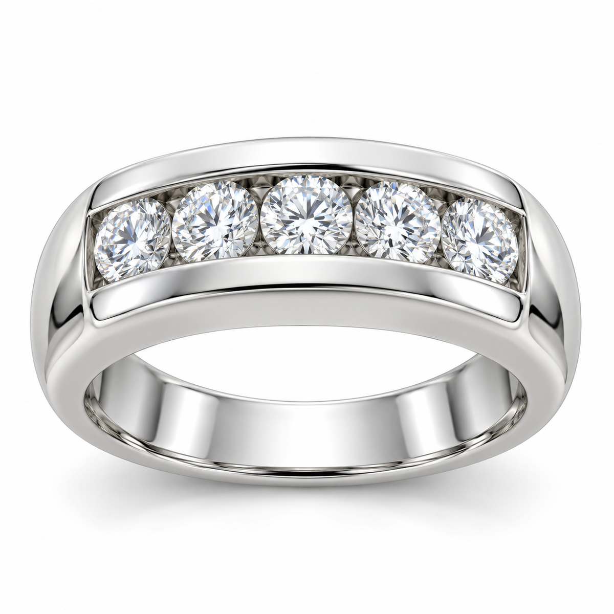 Men’s Crest Five-Stone Lab Diamond Band — 2 CTW in 14K White Gold — illustrative design rendering