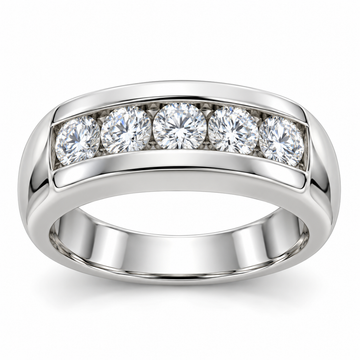Men’s Crest Five-Stone Lab Diamond Band — 2 CTW in 14K White Gold — illustrative design rendering
