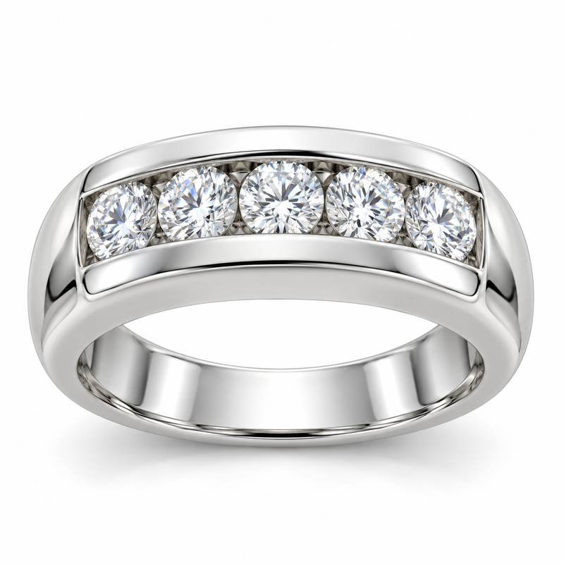 Men’s Crest Five-Stone Lab Diamond Band — 2 CTW in 14K White Gold — illustrative design rendering