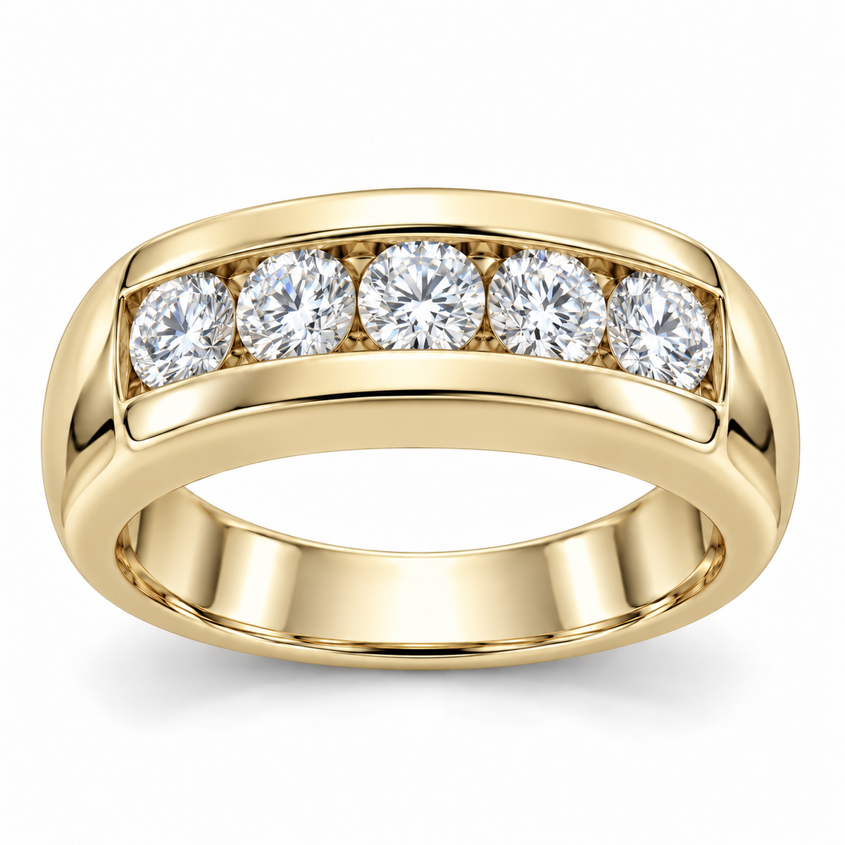 Men’s Crest Five-Stone Lab Diamond Band — 2 CTW in 14K Yellow Gold — illustrative design rendering