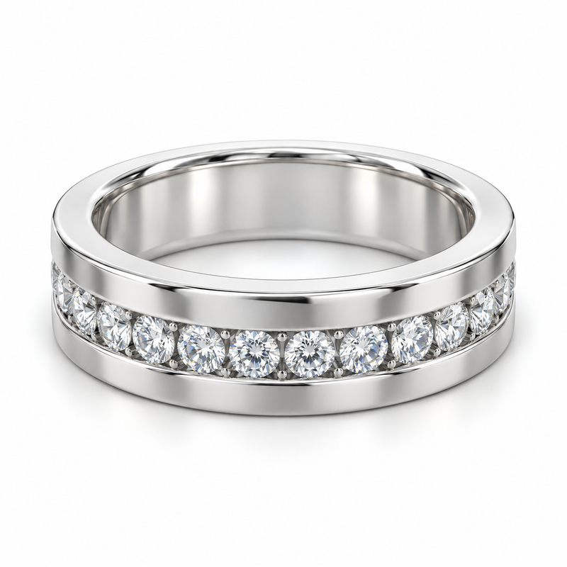 Men’s Horizon Round Channel Lab Diamond Eternity Band — 2 CTW in 14K White Gold — illustrative design rendering