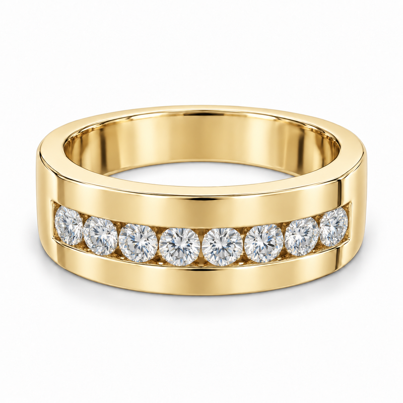 Men’s Summit Eight-Stone Lab Diamond Band — 1 CTW in 14K Yellow Gold — illustrative design rendering