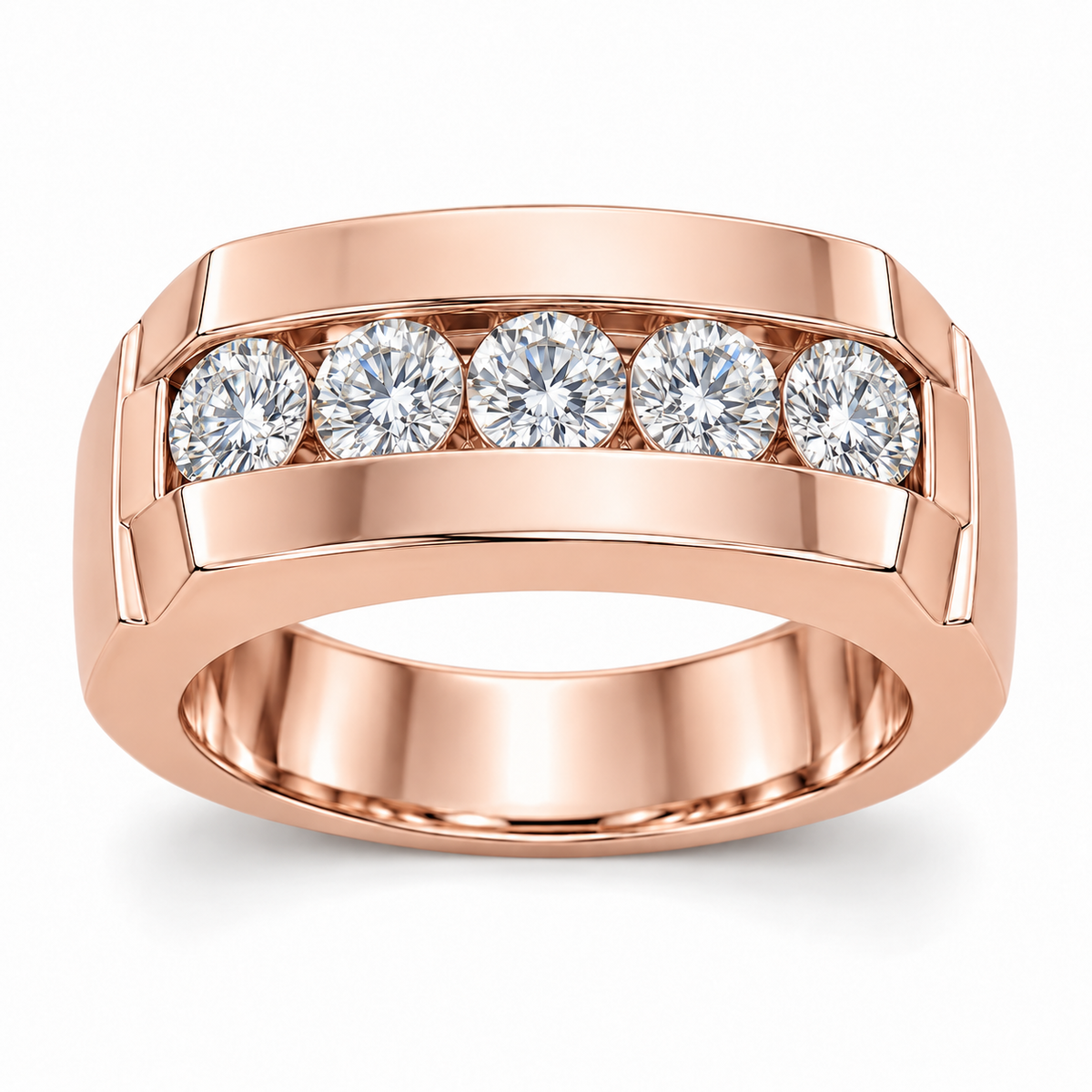 Men’s Atlas Wide Five-Stone Lab Diamond Band — 3 CTW in 14K Rose Gold — illustrative design rendering