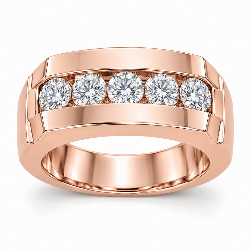 Men’s Atlas Wide Five-Stone Lab Diamond Band — 3 CTW in 14K Rose Gold — illustrative design rendering