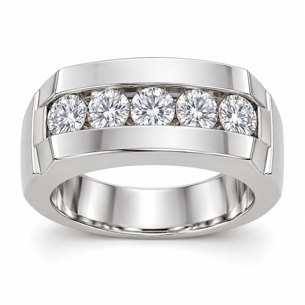 Men’s Atlas Wide Five-Stone Lab Diamond Band — 3 CTW in 14K White Gold — illustrative design rendering