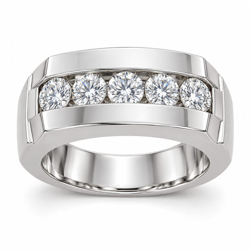 Men’s Atlas Wide Five-Stone Lab Diamond Band — 3 CTW in 14K White Gold — illustrative design rendering