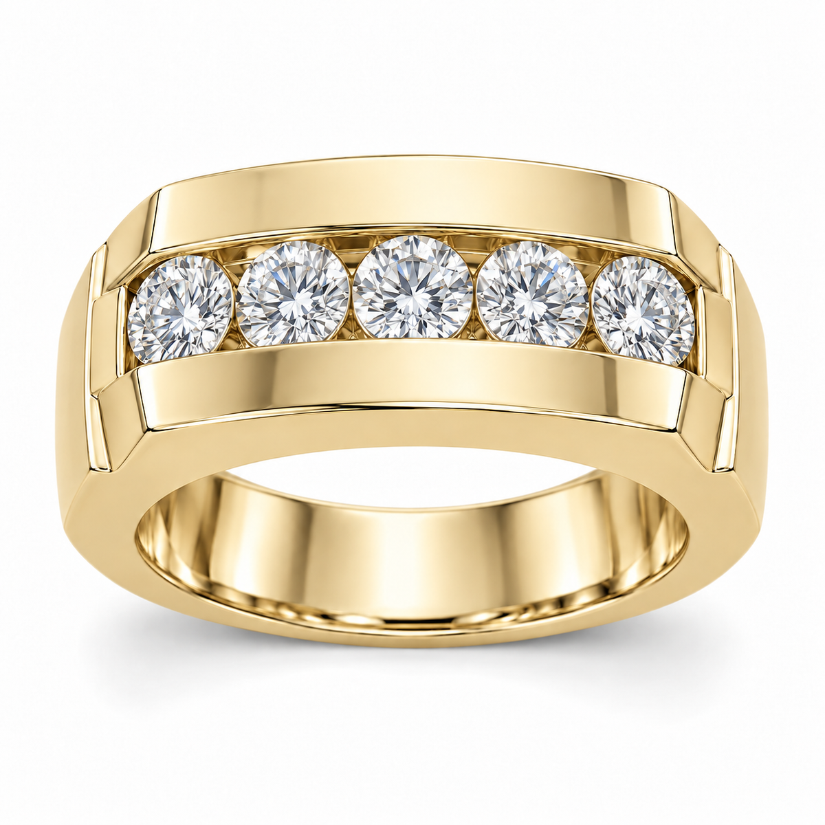Men’s Atlas Wide Five-Stone Lab Diamond Band — 3 CTW in 14K Yellow Gold — illustrative design rendering