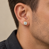 Men’s Bezel Set Lab Diamond Studs — 3 CTW Pair — worn lifestyle view — illustrative rendering