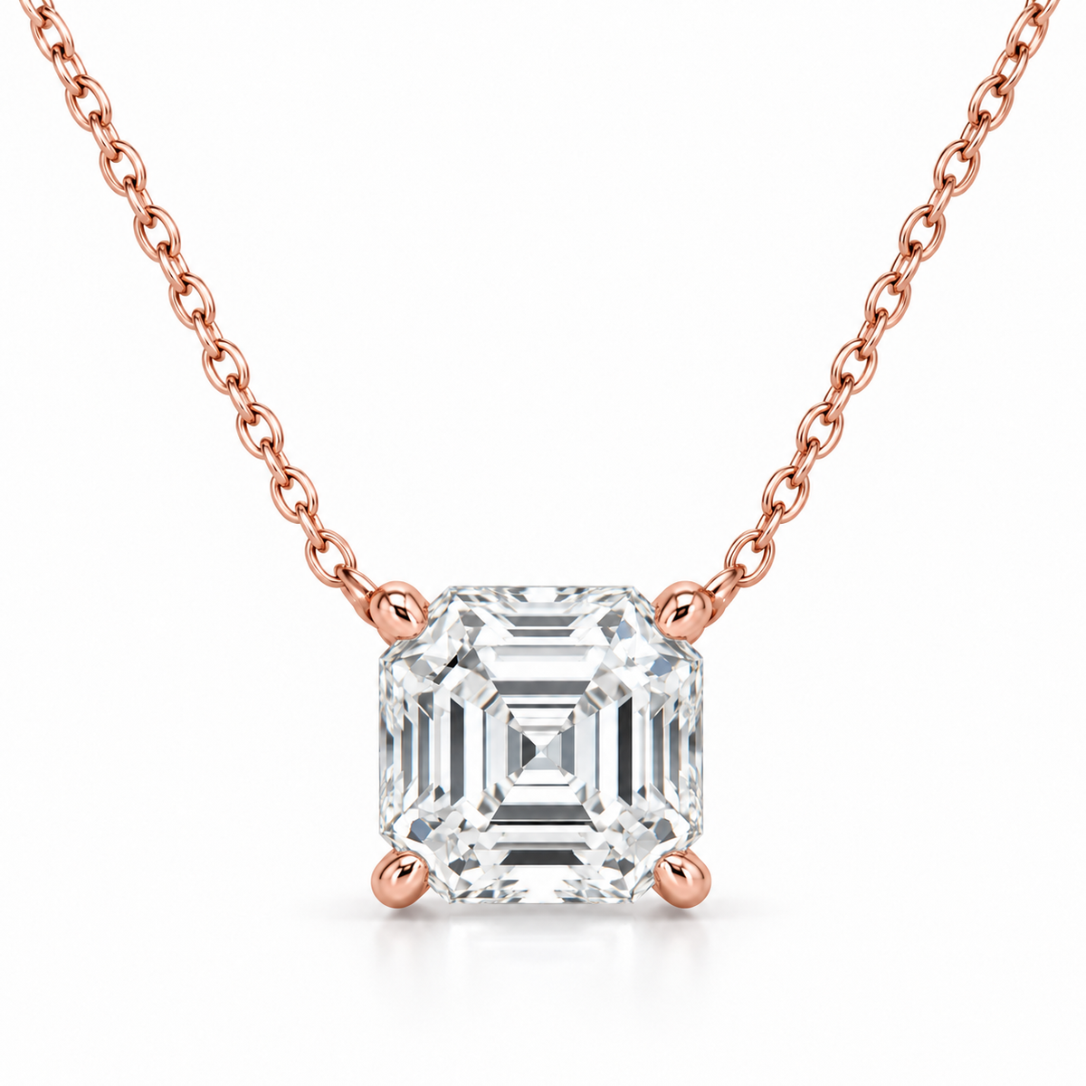 Asscher Solitaire Lab Diamond Pendant Necklace in 14K rose gold — illustrative design rendering