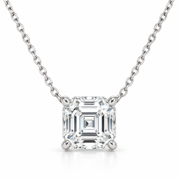 Asscher Solitaire Lab Diamond Pendant Necklace in 14K white gold — illustrative design rendering