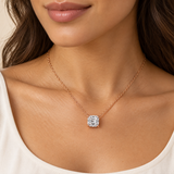Asscher Solitaire Lab Diamond Pendant Necklace — on-neck view, illustrative design rendering