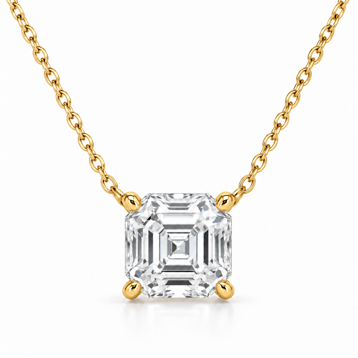 Asscher Solitaire Lab Diamond Pendant Necklace in 14K yellow gold — illustrative design rendering