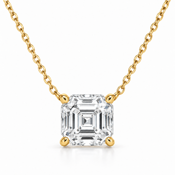 Asscher Solitaire Lab Diamond Pendant Necklace in 14K yellow gold — illustrative design rendering