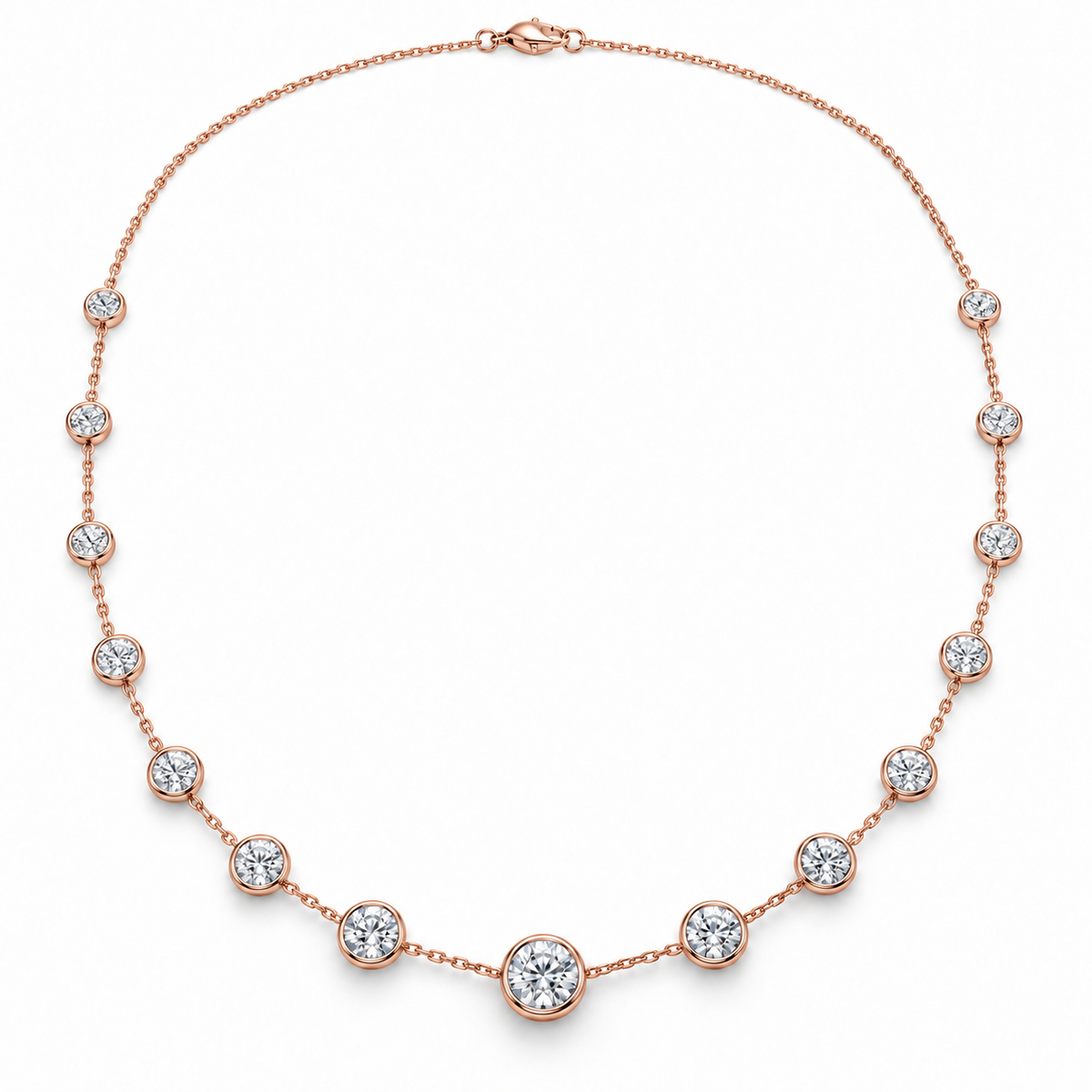 Bezel Station Lab Diamond Necklace in 14K rose gold — illustrative design rendering
