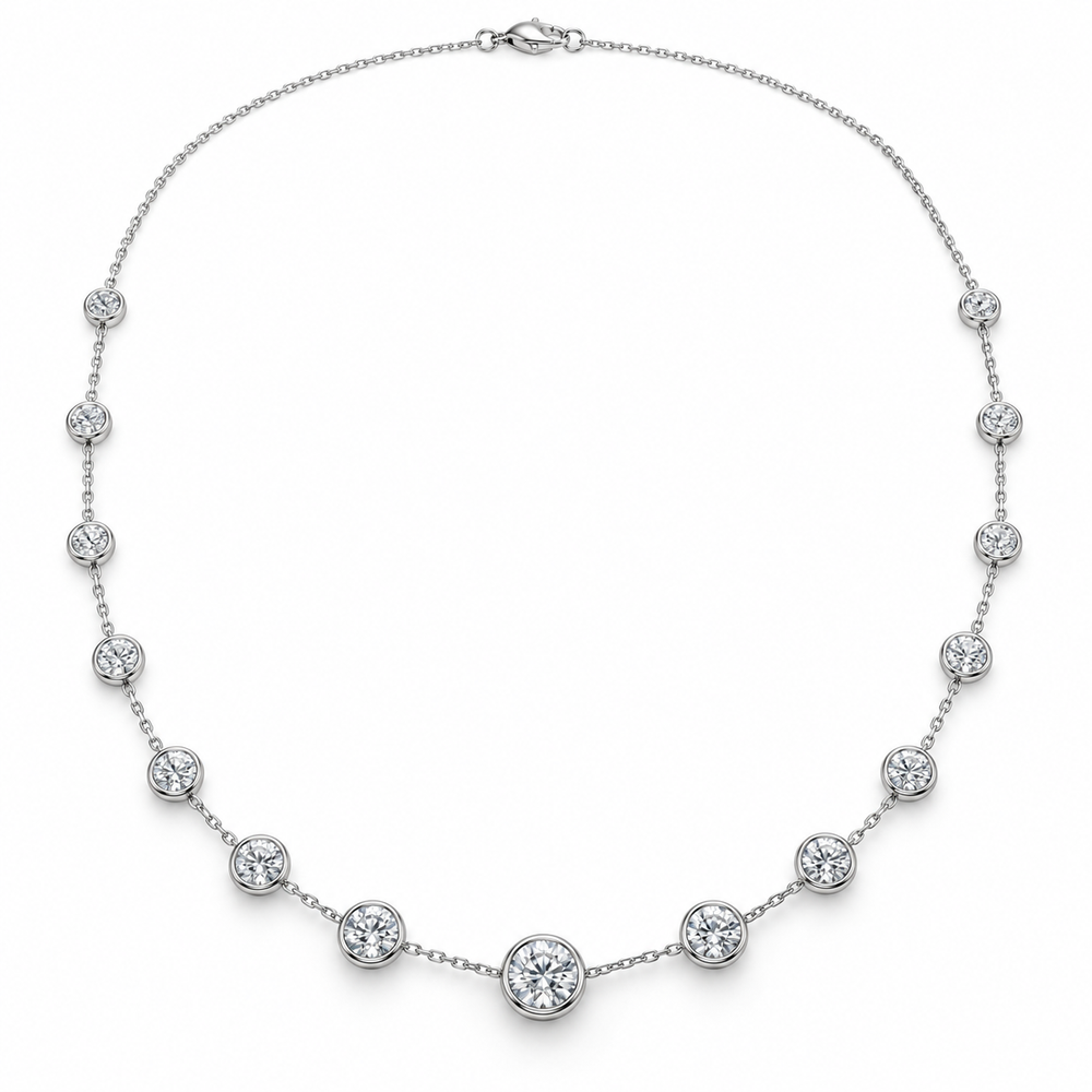 Bezel Station Lab Diamond Necklace in 14K white gold — illustrative design rendering