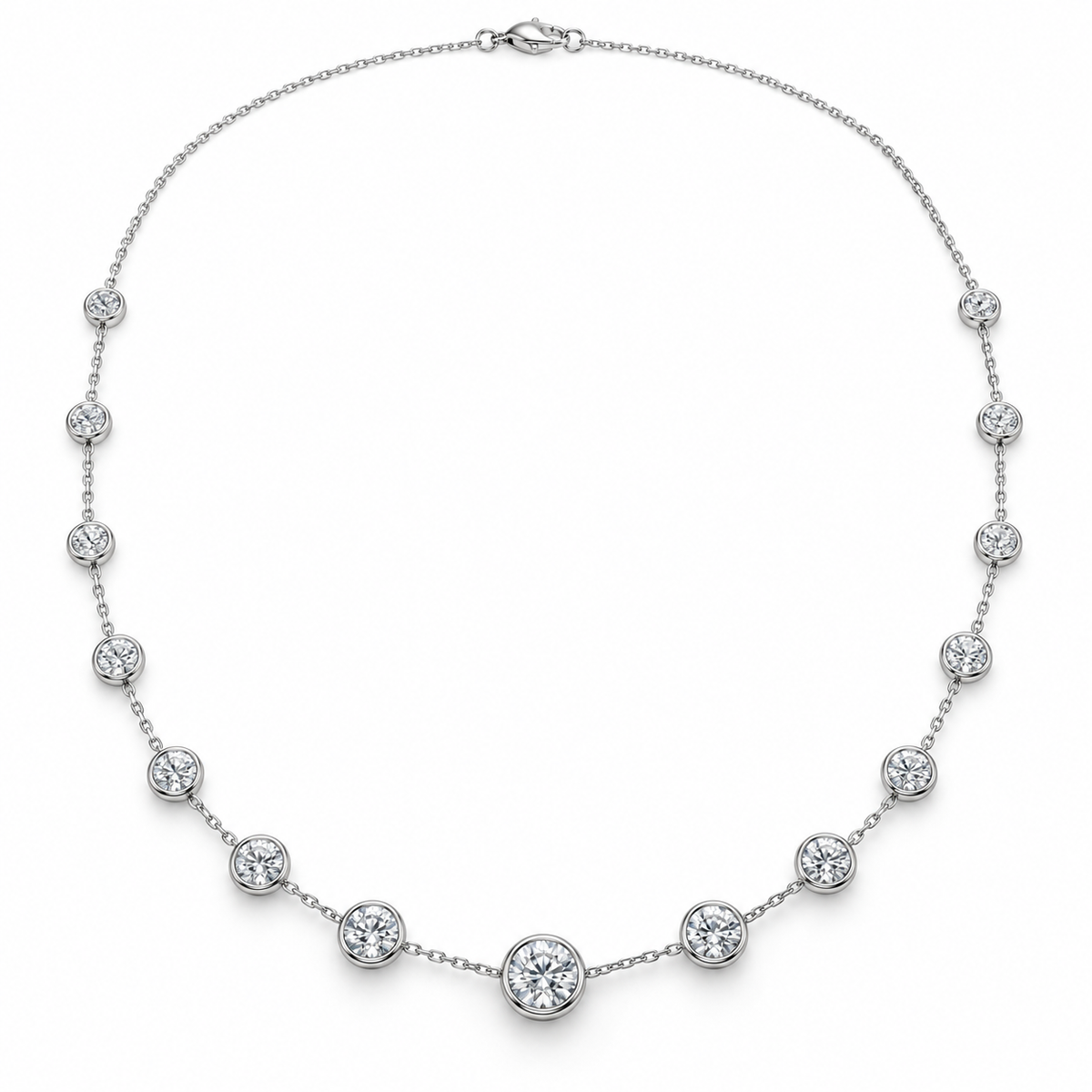 Bezel Station Lab Diamond Necklace in 14K white gold — illustrative design rendering