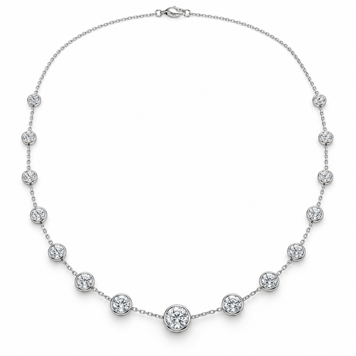 Bezel Station Lab Diamond Necklace in 14K white gold — illustrative design rendering