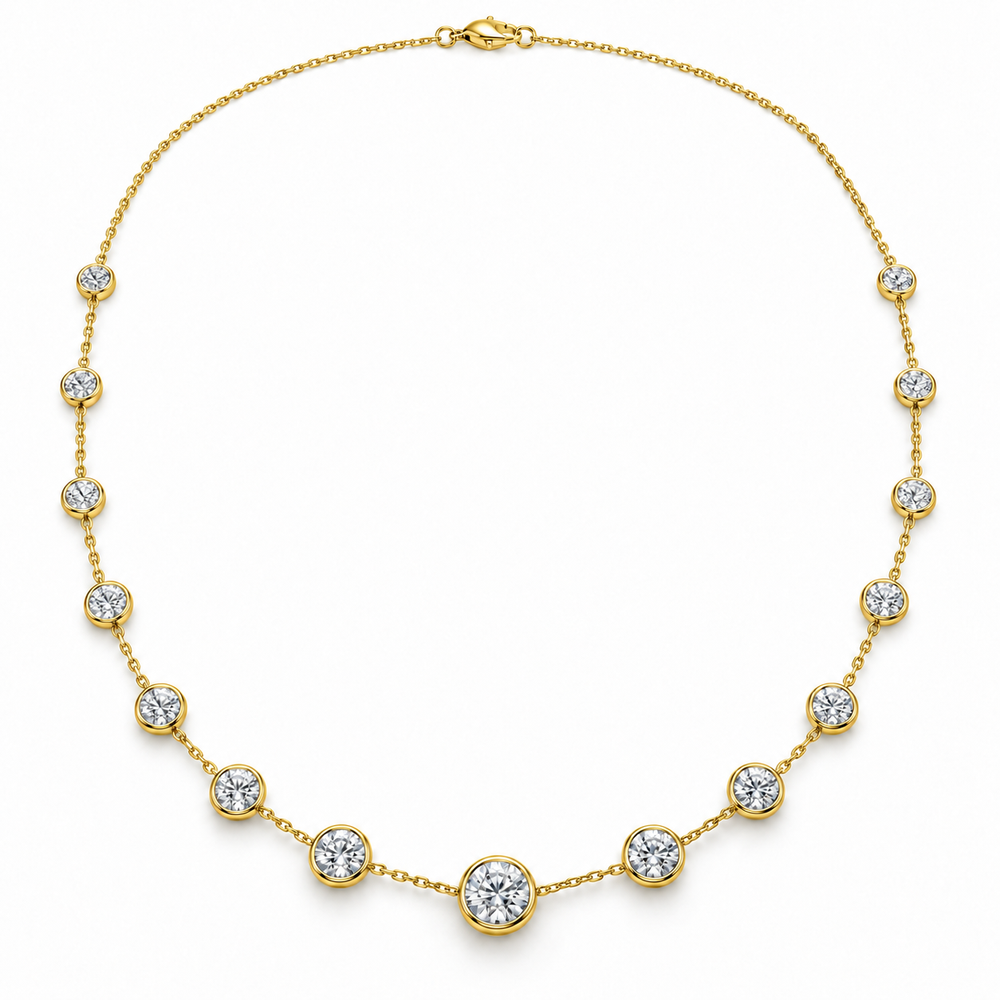 Bezel Station Lab Diamond Necklace in 14K yellow gold — illustrative design rendering
