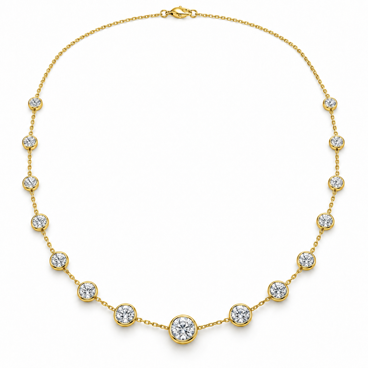 Bezel Station Lab Diamond Necklace in 14K yellow gold — illustrative design rendering
