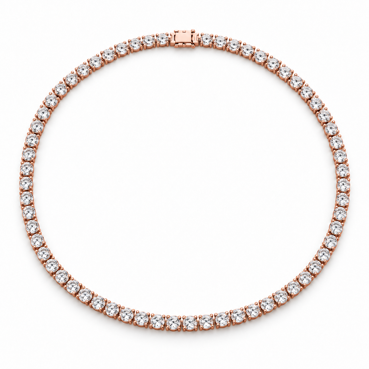 Classic Four-Prong Lab Diamond Tennis Necklace in 14K rose gold — illustrative design rendering