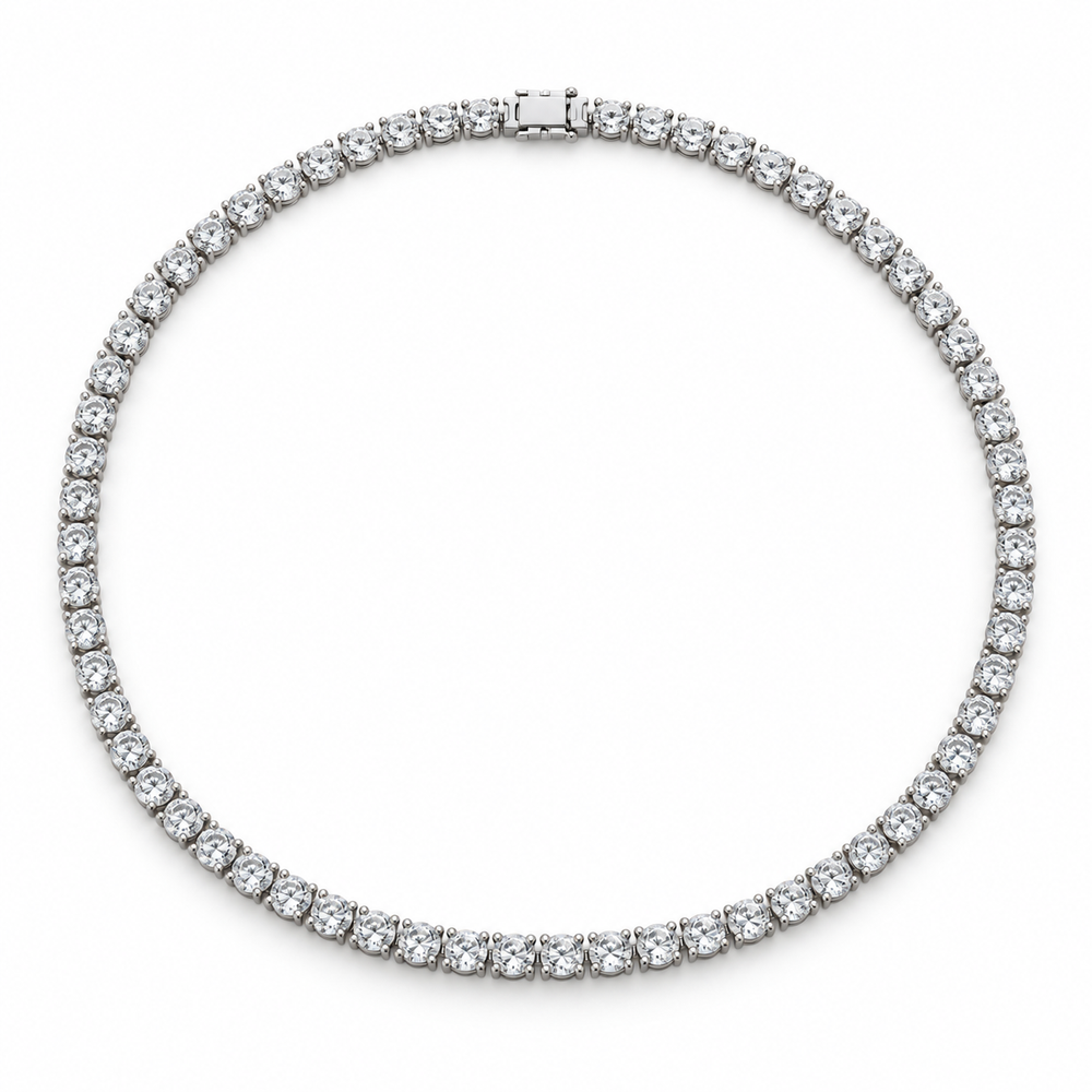 Classic Four-Prong Lab Diamond Tennis Necklace in 14K white gold — illustrative design rendering