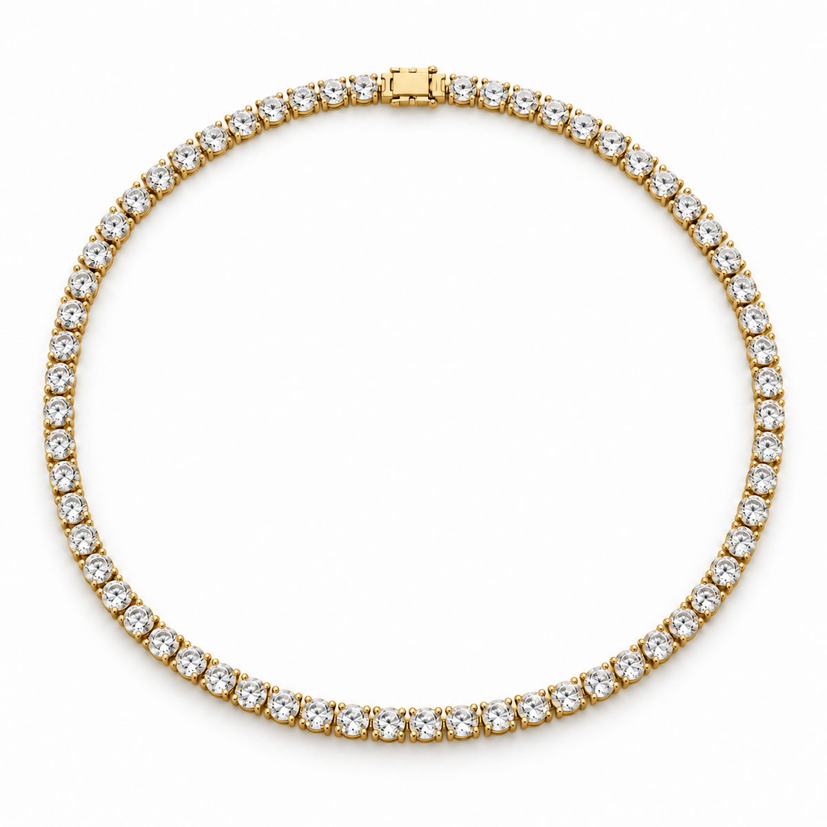 Classic Four-Prong Lab Diamond Tennis Necklace in 14K yellow gold — illustrative design rendering
