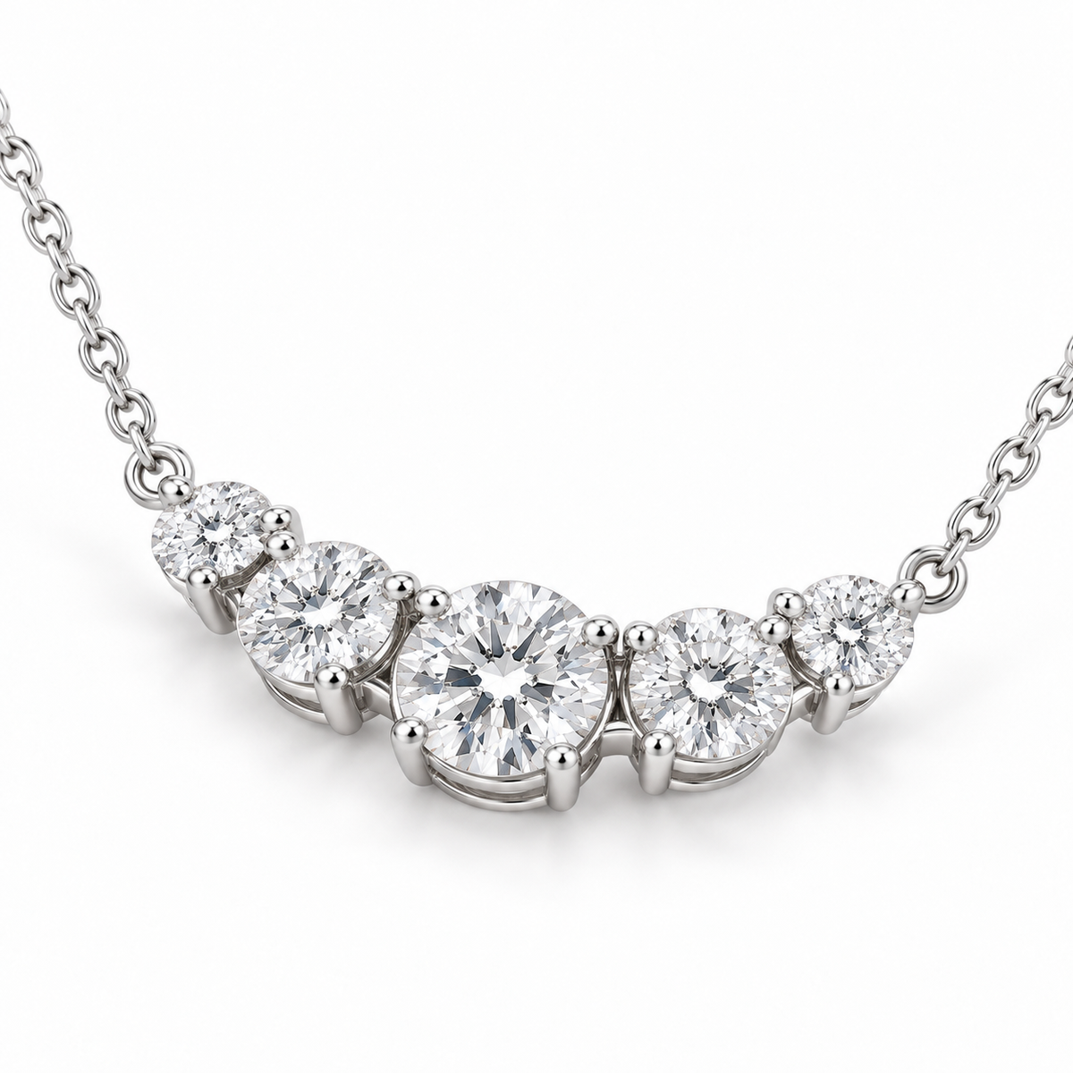 Five-Stone Graduated Lab Diamond Necklace — alternate close-up angle, illustrative design rendering