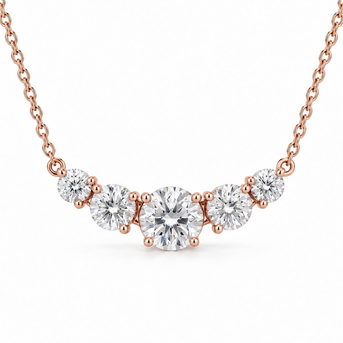 Five-Stone Graduated Lab Diamond Necklace in 14K rose gold — illustrative design rendering