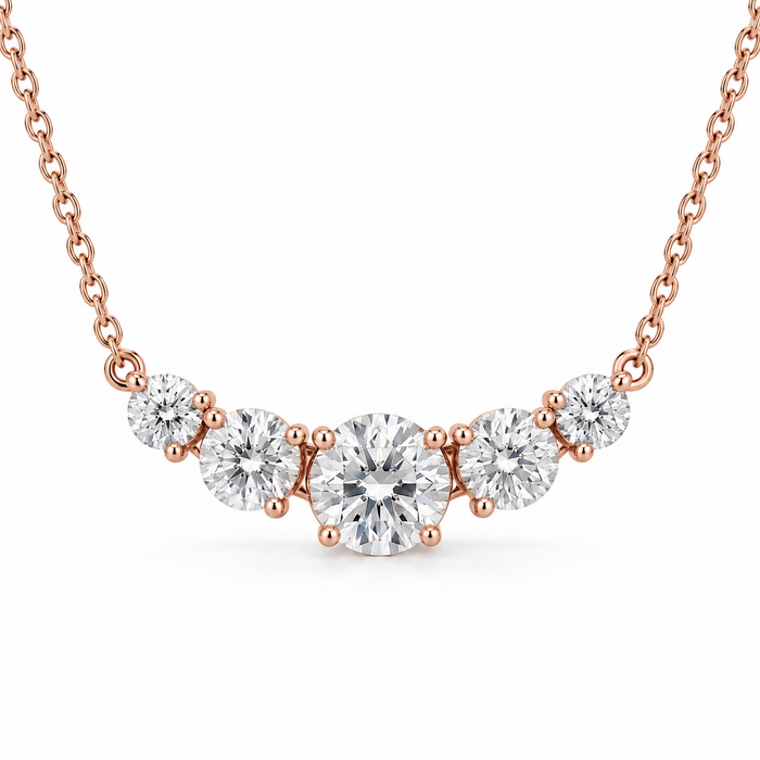 Five-Stone Graduated Lab Diamond Necklace in 14K rose gold — illustrative design rendering